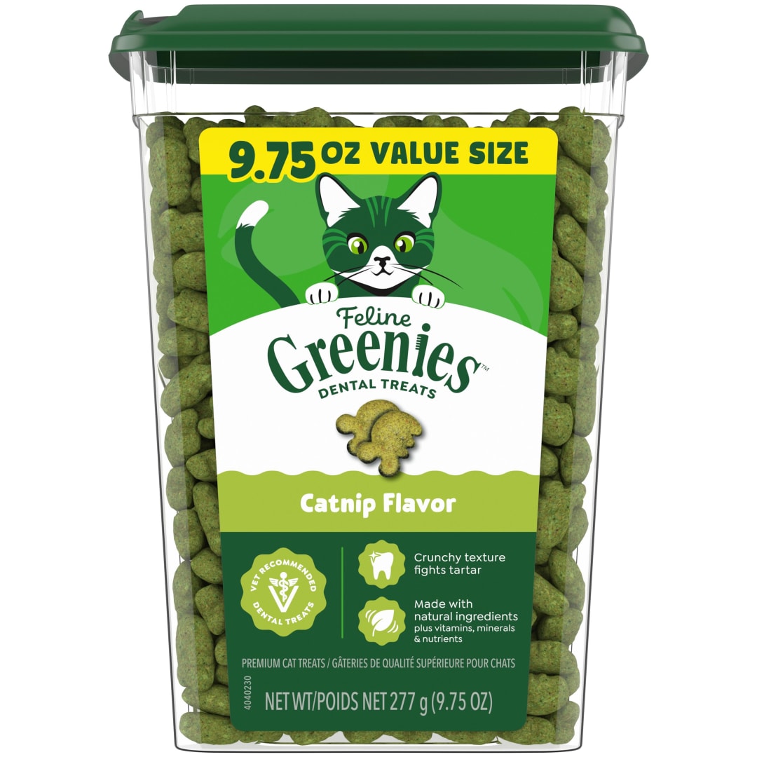 FELINE GREENIES Adult Dental Cat Treats, Catnip Flavor, 9.75 oz. Tub