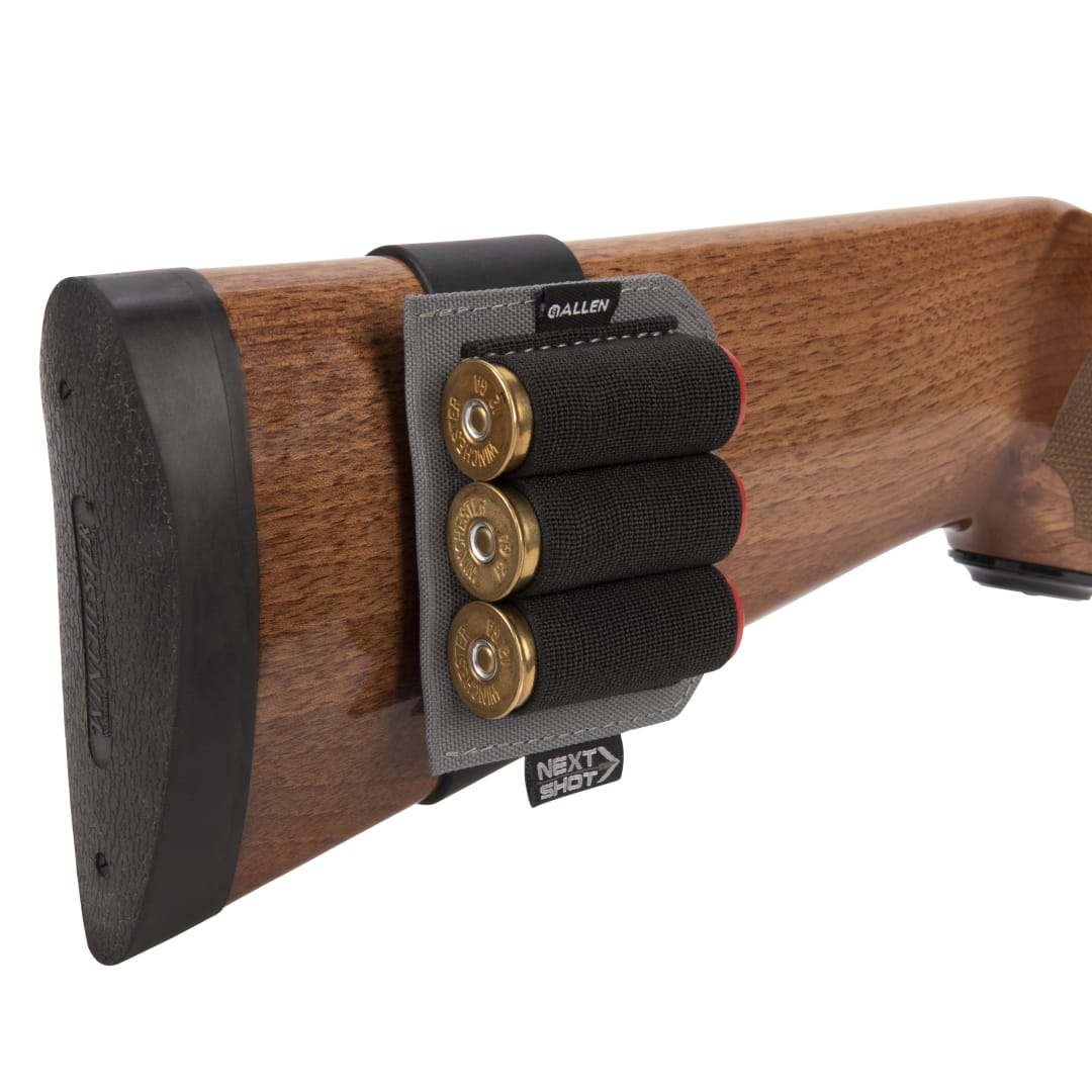 Allen Company Allen Next Shot Shotgun Shell Carrier - 3 Shell Buttstock Holder for 12, 16, 20 Gauge, Silicone Band, Black/Gray