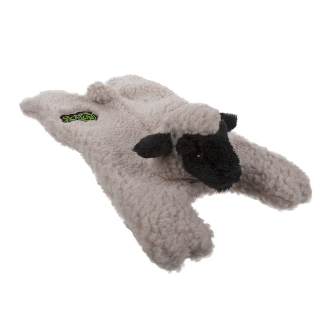 goDog Barnyard Buddies Lamb Squeaky Plush Flattie Dog Toy with Chew Guard Technology, Cream, Small/Medium