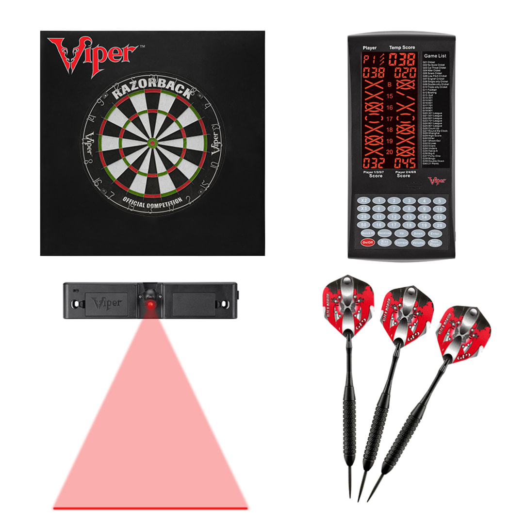 Viper Razorback Sisal/Bristle Dartboard with 22 Gram Steel Tip Darts, Throw Line Light, Square Wall Defender & Pro Score Digital Scoreboard