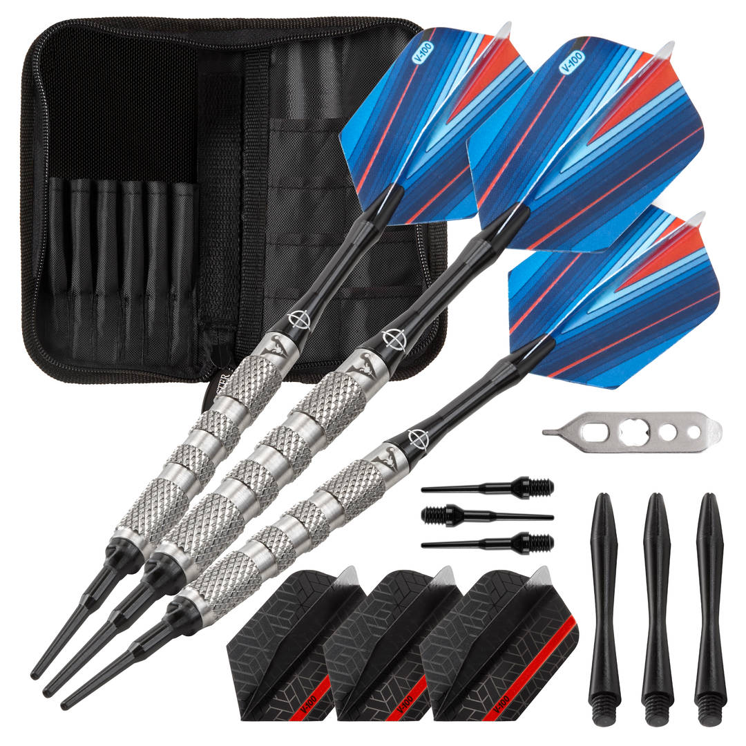 Viper Sidewinder Tungsten Soft Tip Darts Knurled Barrel 18 Grams and Casemaster Deluxe Black Nylon Dart Case