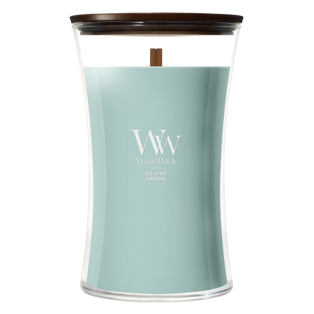 WoodWick Vela perfumada | Vela grande en forma de reloj de arena | Marine Drift | Regalos perfectos para mujeres