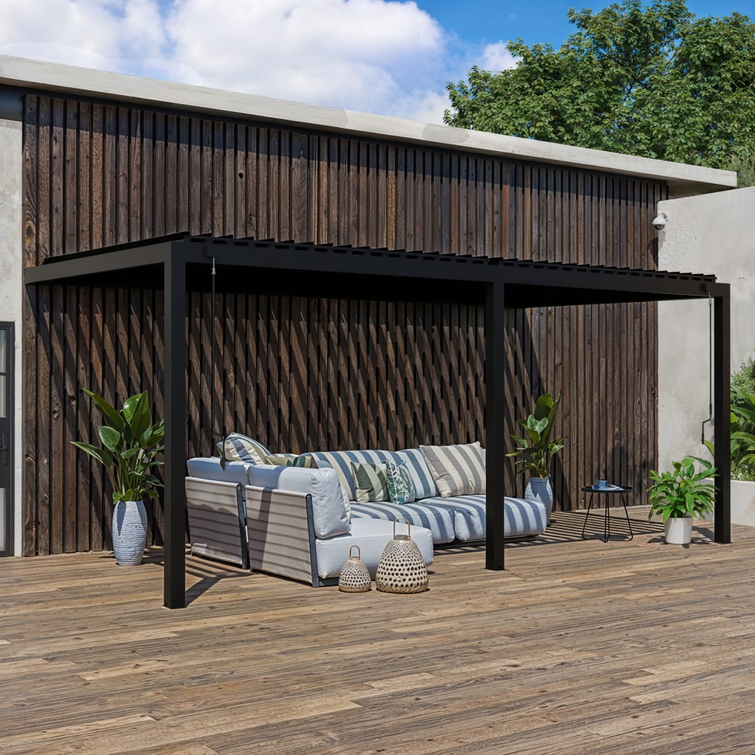 Evanston Wall Mounted Louvered Pergola-20x10
