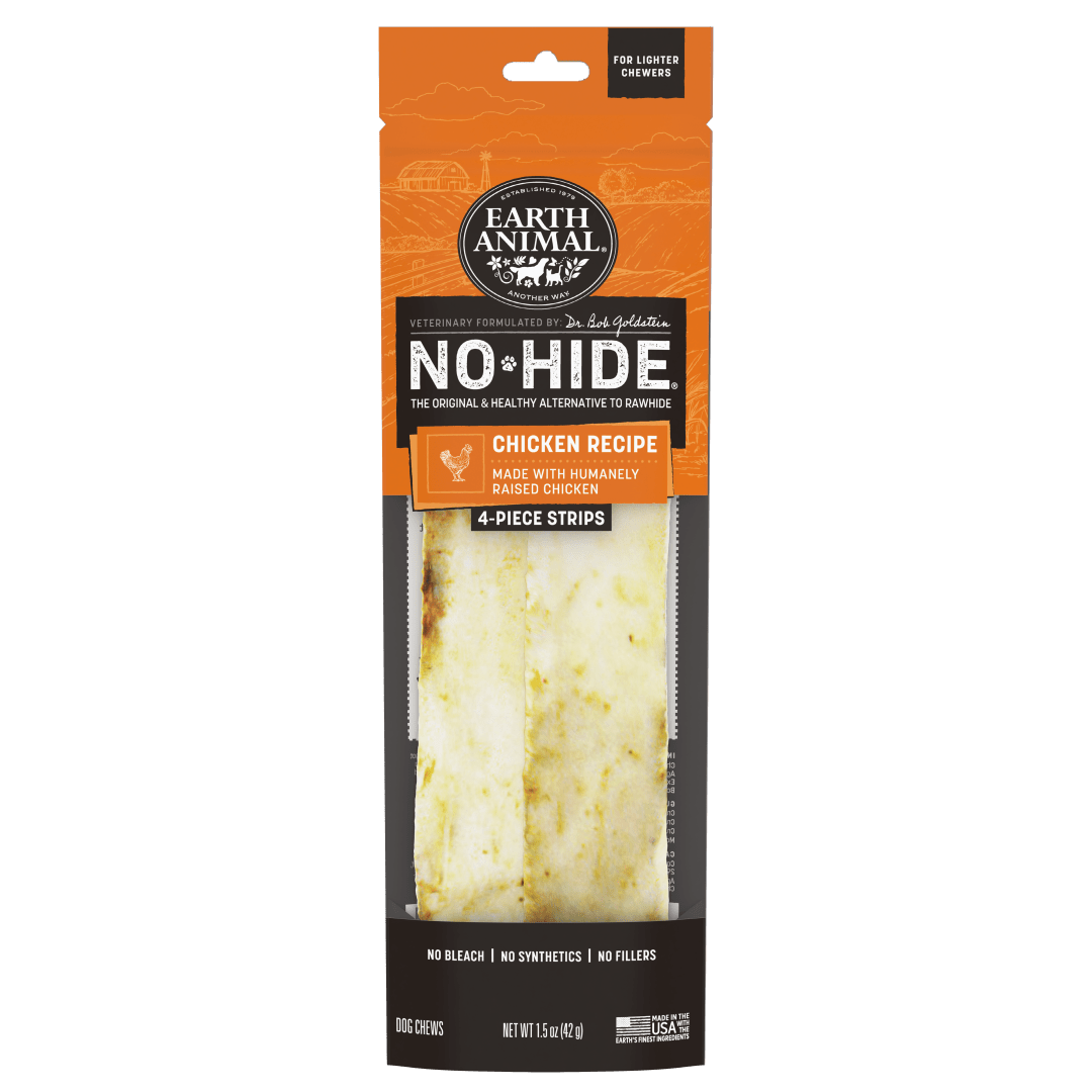 Earth Animal No-Hide Strips Chicken Recipe Dog Treat, 4 Pack