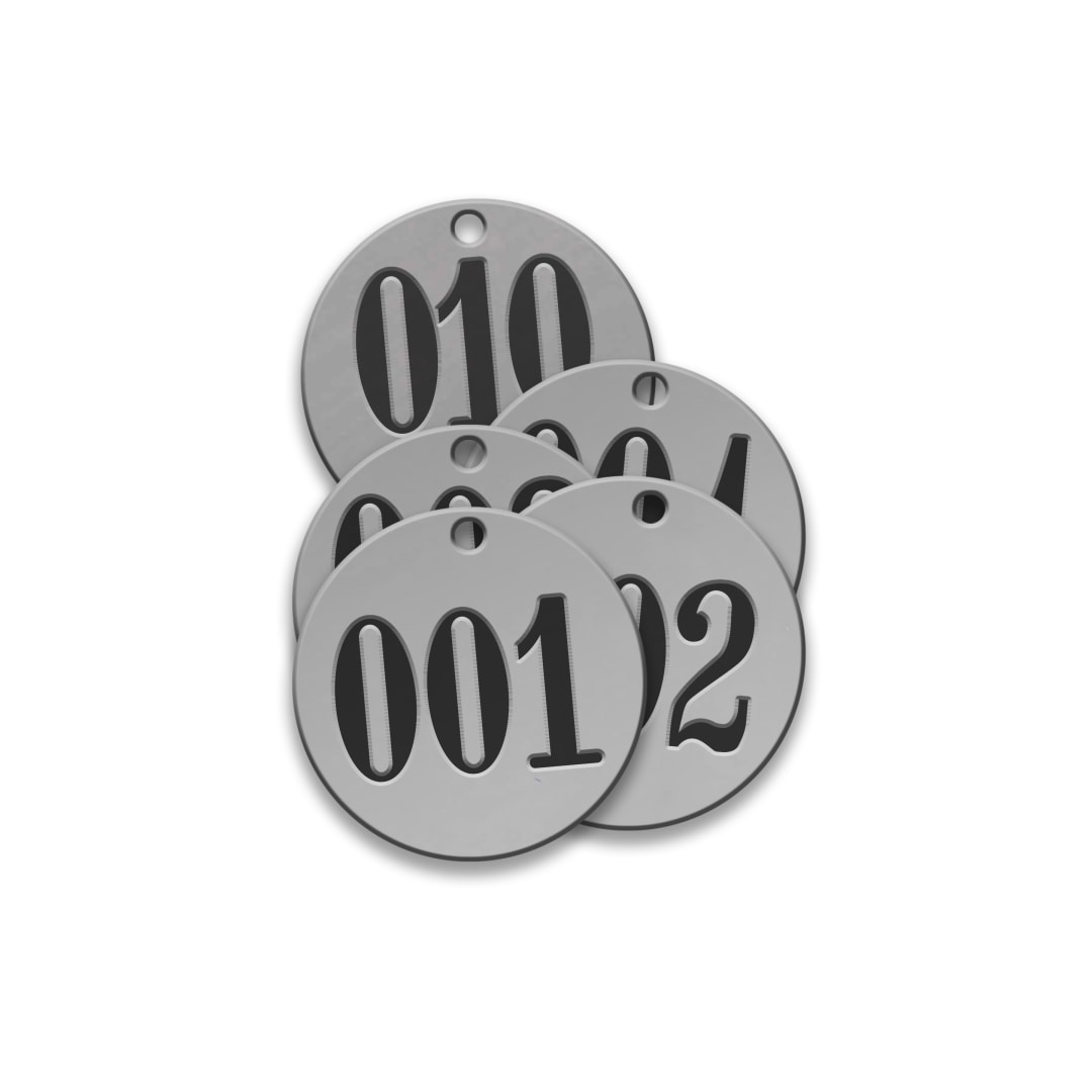 Pre-Marked Tag-Round 001-010  1" Stainless Steel 25 Pack