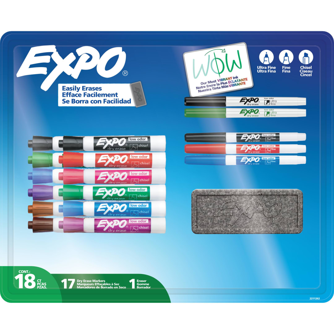 EXPO DE LO CH/FN/UF + ERASER 18CT F-ASST