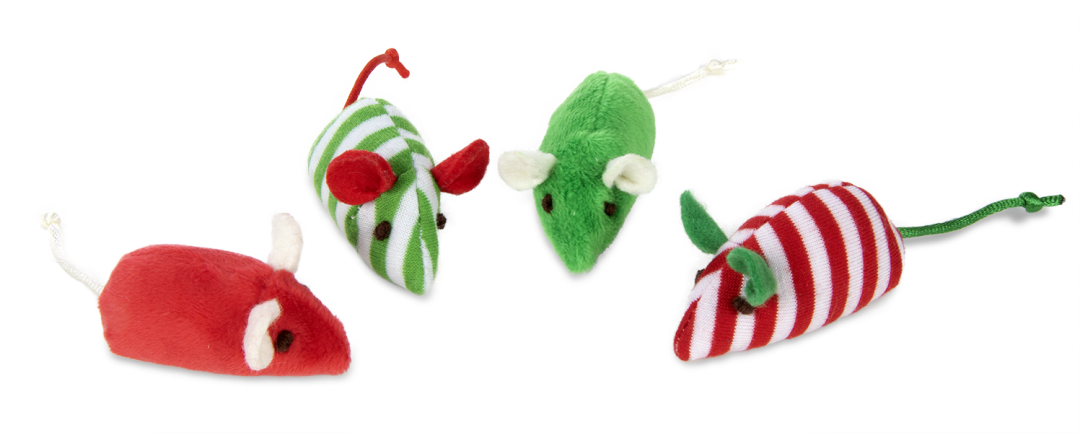 SmartyKat Holiday Skitter Mice Catnip Cat Toys, Set of 4, Festive Plush Catnip Mouse Toys for Cats and Kittens