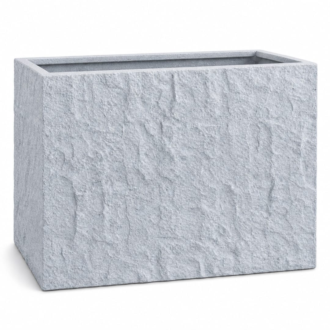 Rock Texture Rectangular Polystone Planter Box, Gray