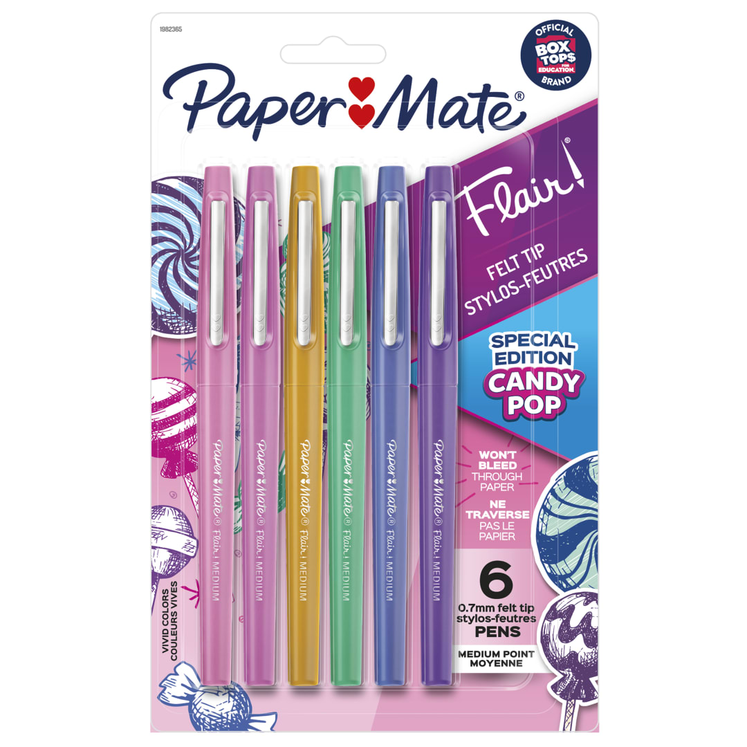 Paper Mate® Flair Felt Tip Pens, Medium Point (0.7mm), Limited Edition Candy Pop Pack, 6 Count