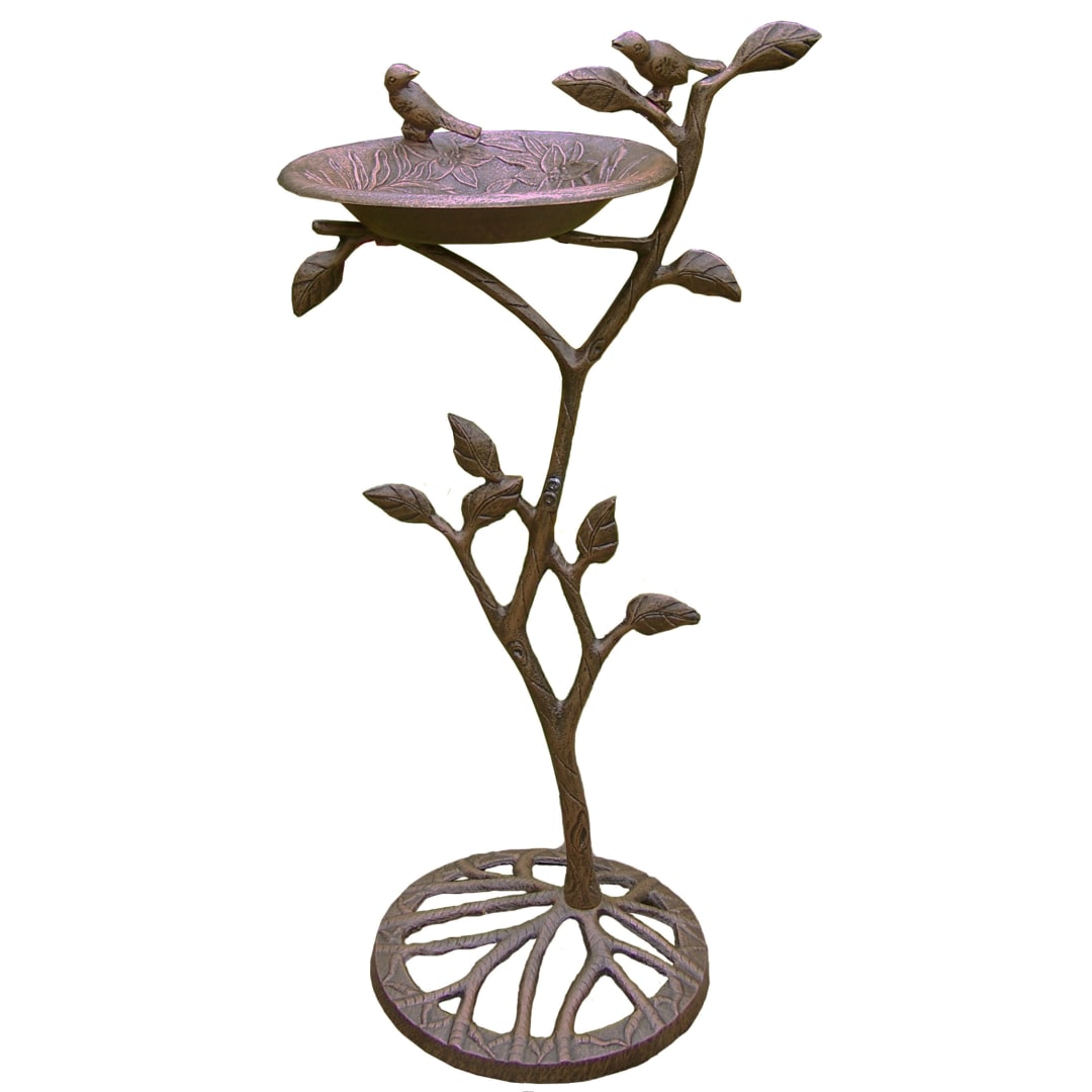 Cast Aluminum 33-in Branch and Leaf Bronze Bird Bath