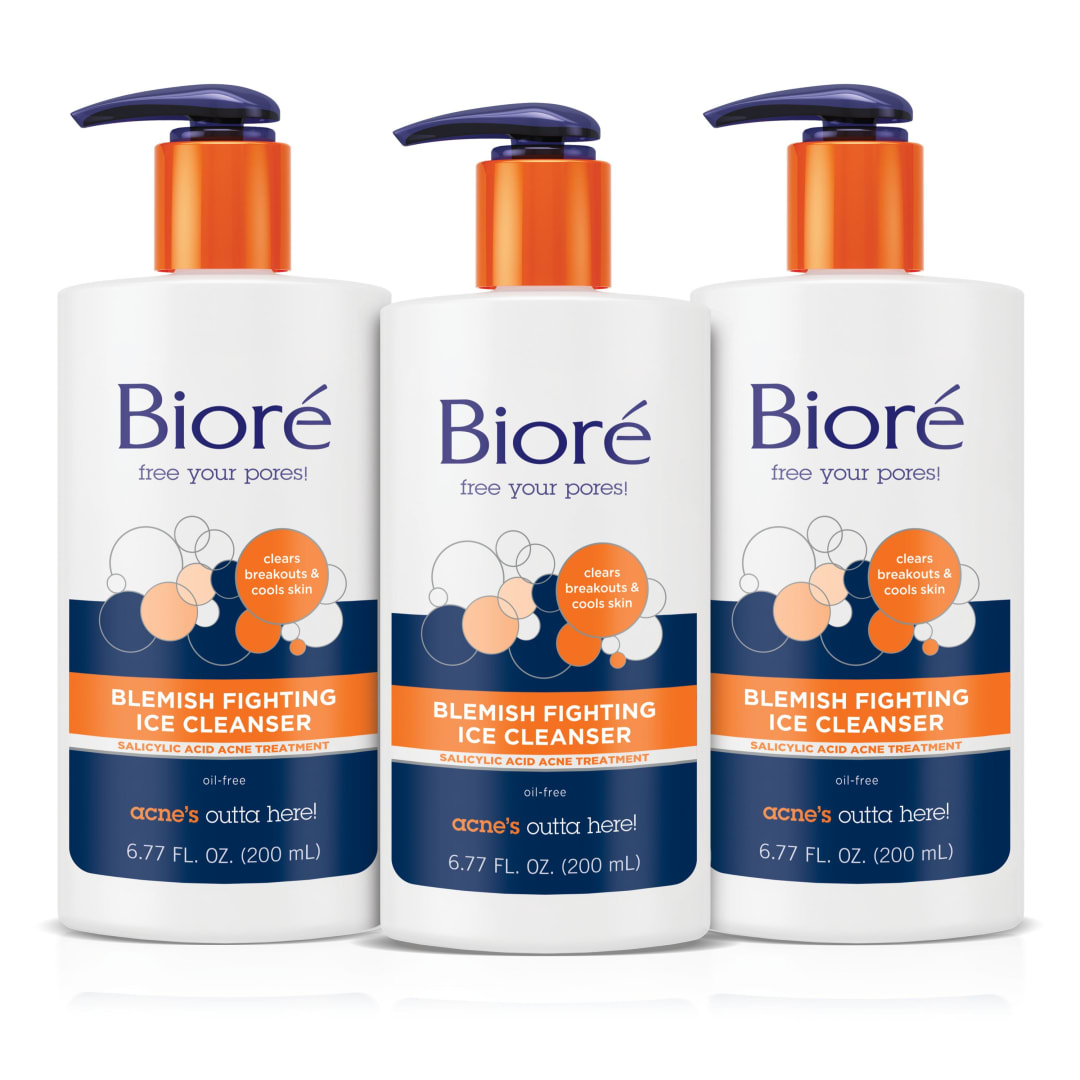 Biore Blemish Fighting Ice Cleanser With Salicylic Acid, 6.77 Fl Oz, 3 Pack