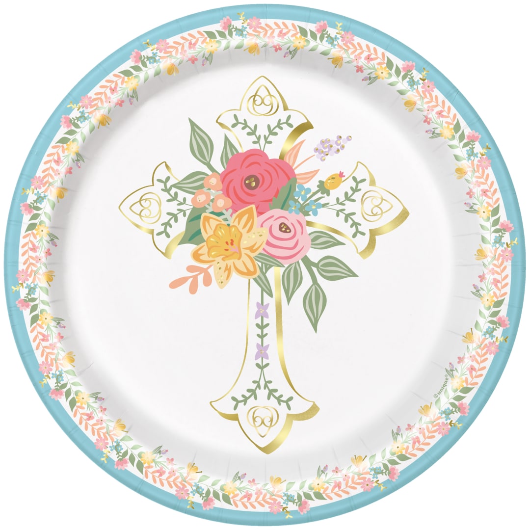 Traditional Easter Round 9" Dinner Plates, 8ct - Foil Stamping
