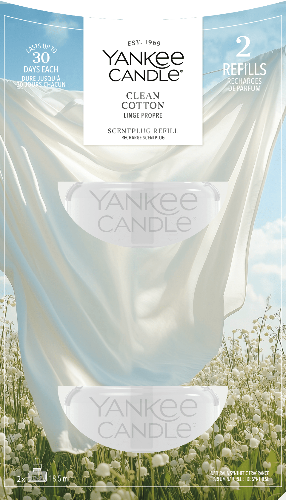 Yankee Candle Recambio para ambientador eléctrico | Clean Cotton | Para espacios pequeños y medianos | Fragancia de larga duración