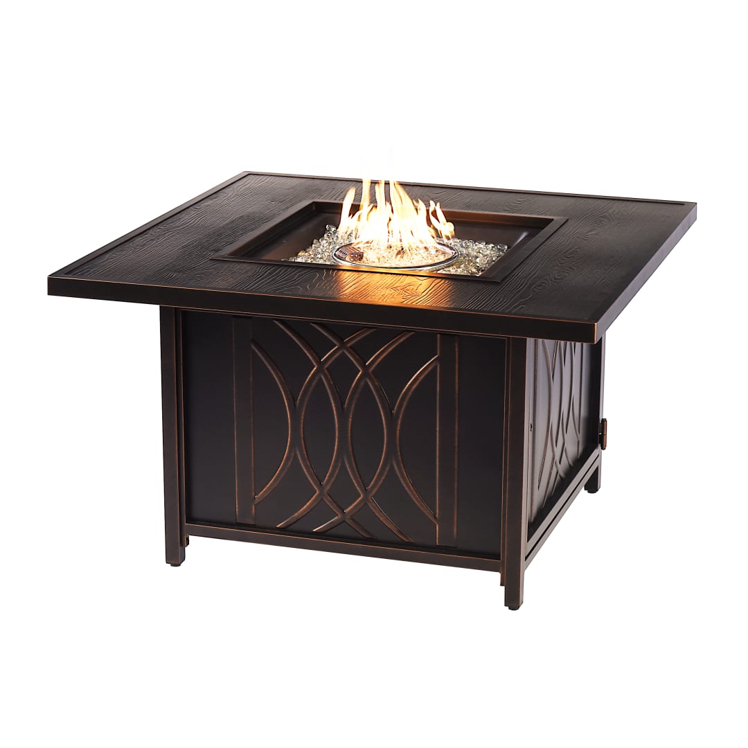 Aluminum Outdoor 42 in. Square Propane Fire Table with Fire Beads, Lid and Two Covers in Antique Copper Finish