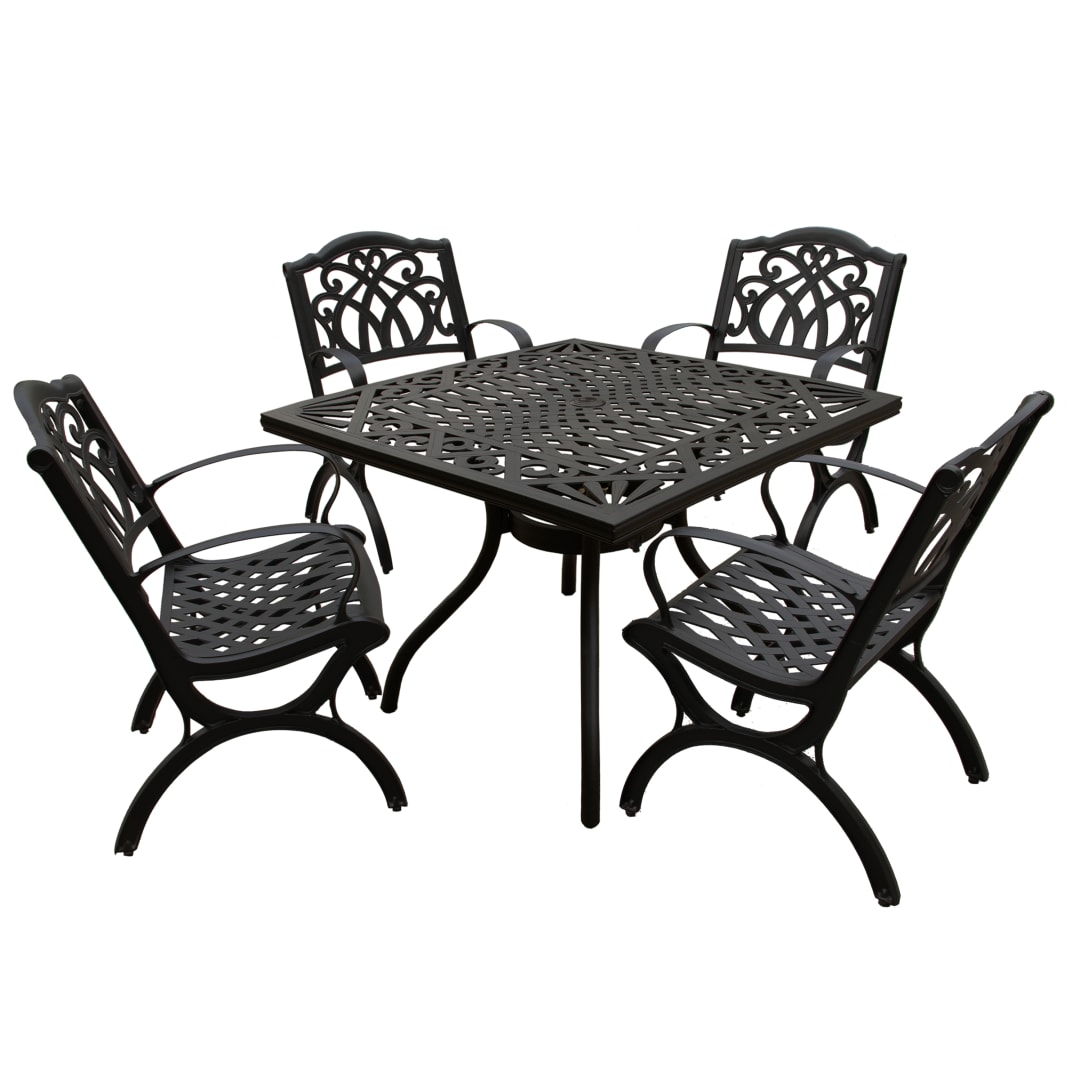 Modern Ornate Outdoor Mesh Aluminum 37-in Black Square Patio Dining Set with Four Chairs