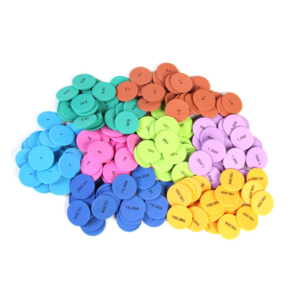 PLACE VALUE CHIPS, 8 VALUES 1.25" SET/200