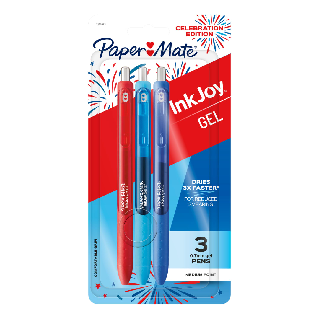 Paper Mate® InkJoy® Pens, Gel Pens, Medium Point (0.7mm), Assorted, 3 Count, USA 250th Anniversary Edition