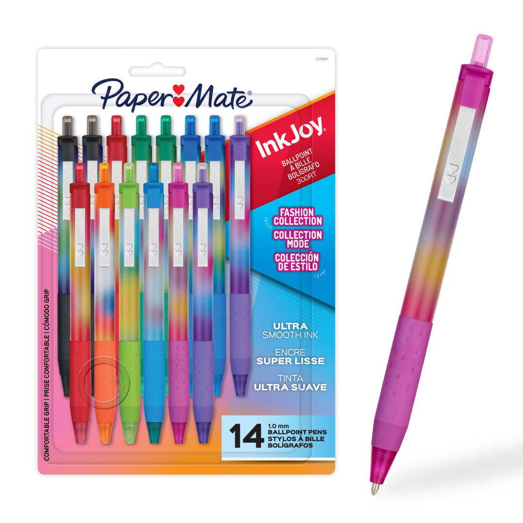 Paper Mate InkJoy 300RT Ballpoint Pens, Colourful Pens with Fashion Wraps, Retractable, Medium Point, Assorted Colours, 14 Count