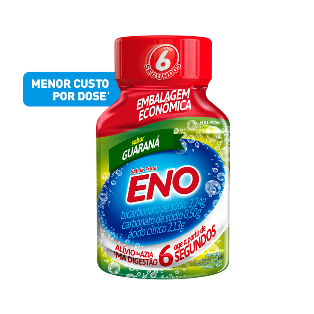 Sal de Fruta Eno Guaraná, Alívio Rápido da Azia e Má Digestão, Frasco 100g