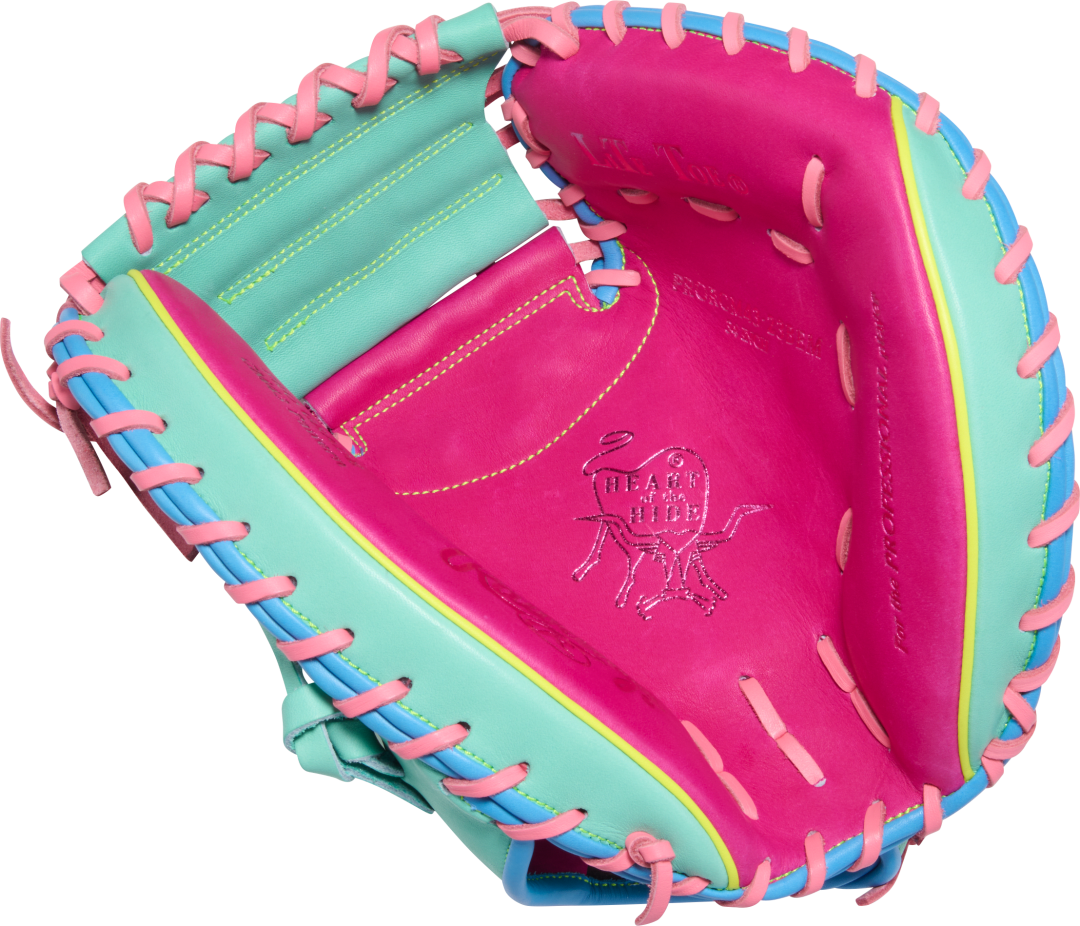 The Rawlings Heart of the Hide Color Sync 10 Pink Teal 34-Inch Catcher’s Mitt