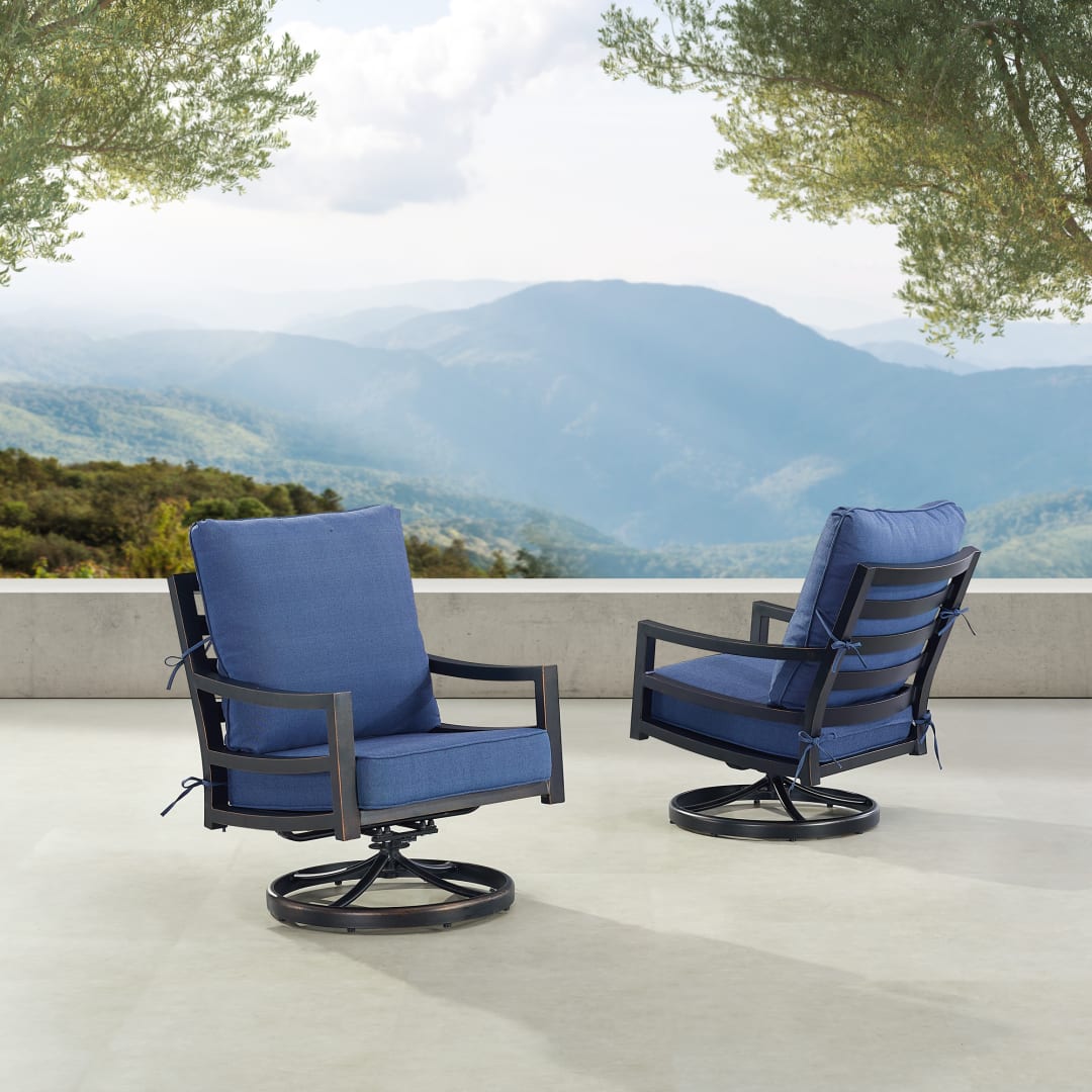 Pair of Black Aluminum Patio Deep Seating Swivel Rocker Club Chairs with Cushions