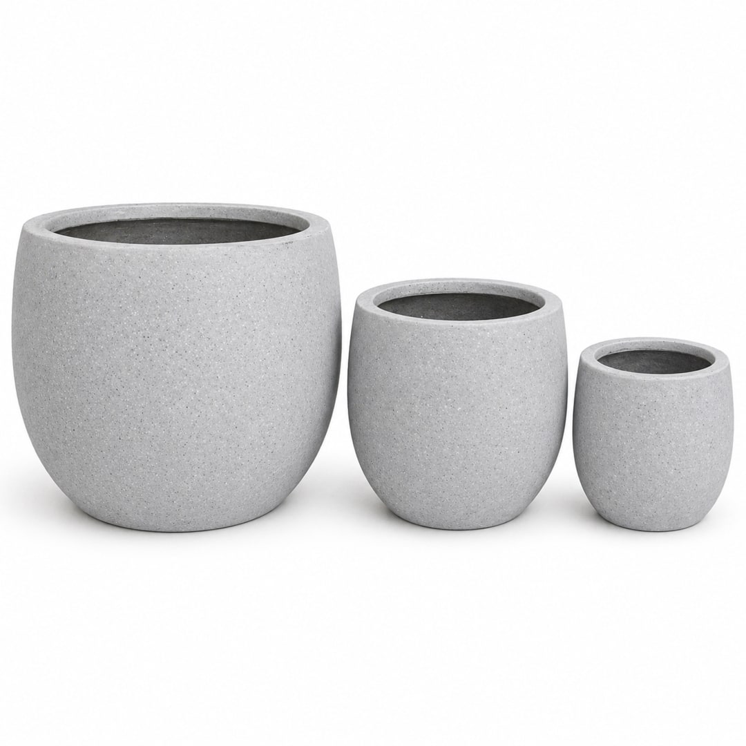 Set of 3 Round Polystone Indoor/Outdoor Planters, Gray
