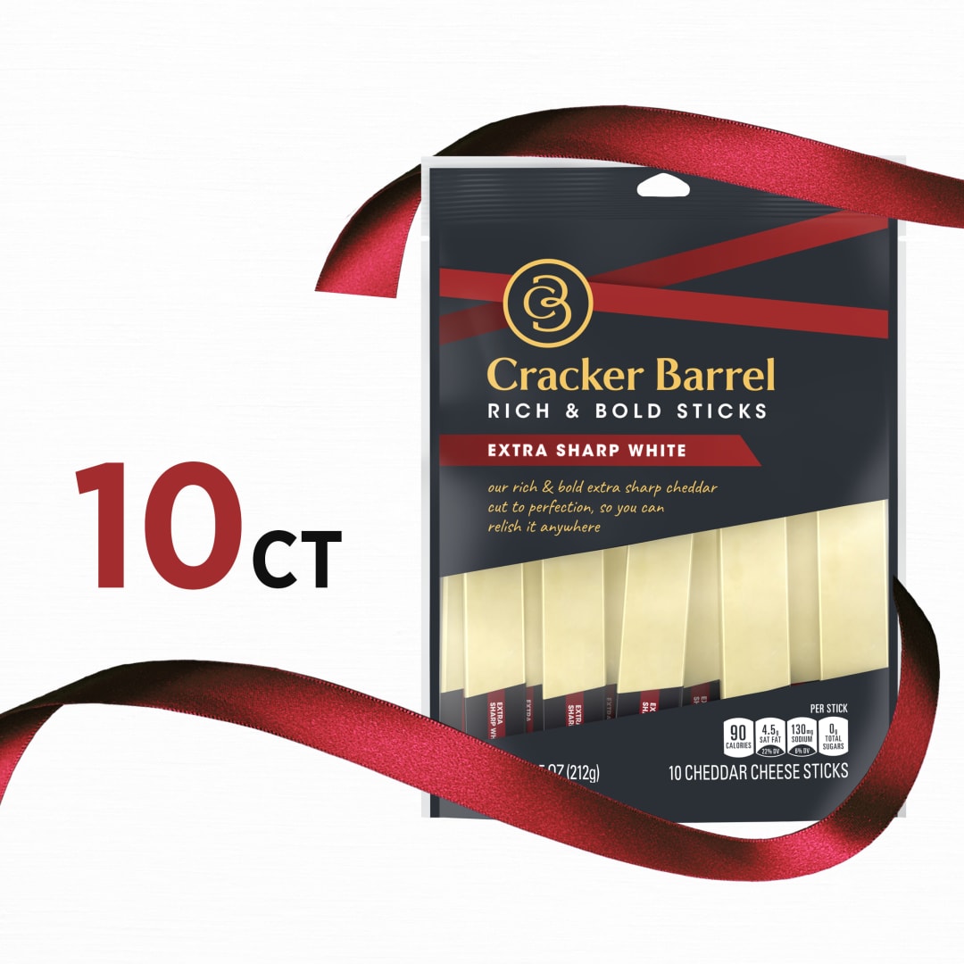 Cracker Barrel Extra Sharp White Cheddar Cheese Snacks, 10 Count Sticks