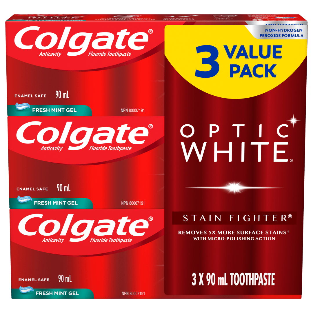 Colgate Optic White Stain Fighter Teeth Whitening Toothpaste Gel Pack, Fresh Mint Gel
