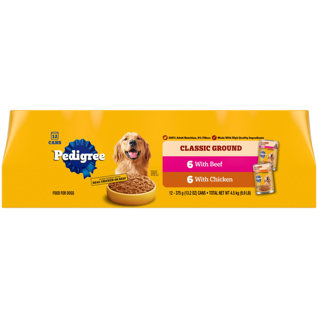 PEDIGREE CHOPPED GROUND DINNER Adult Canned Soft Wet Dog Food Variety Pack, with Chicken and with Beef, 13.2 oz. Cans 12 Pack