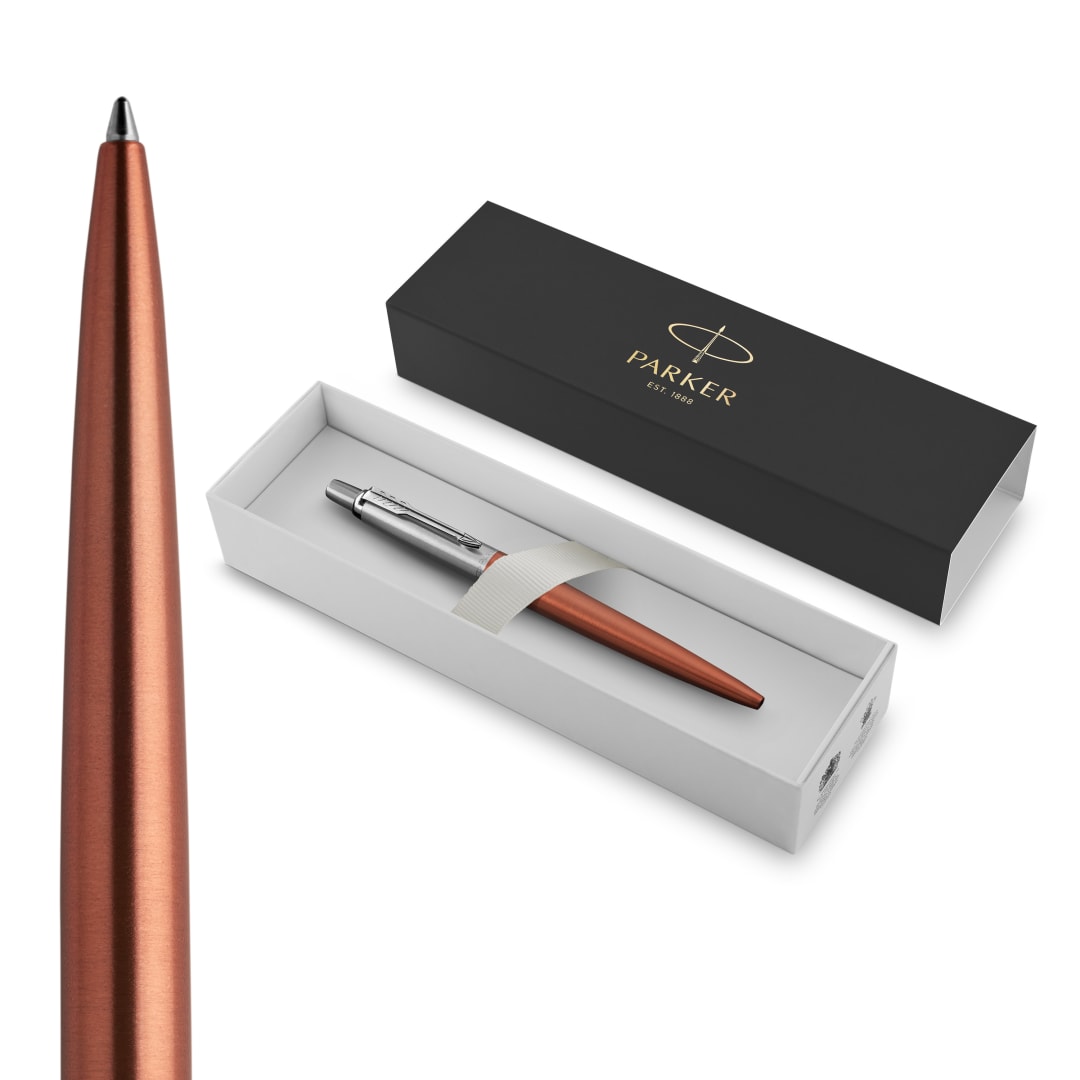 Parker Jotter Bolígrafo, Naranja (Chelsea Orange), Punta Mediana Con Recambio De Tinta Azul, En Estuche De Regalo