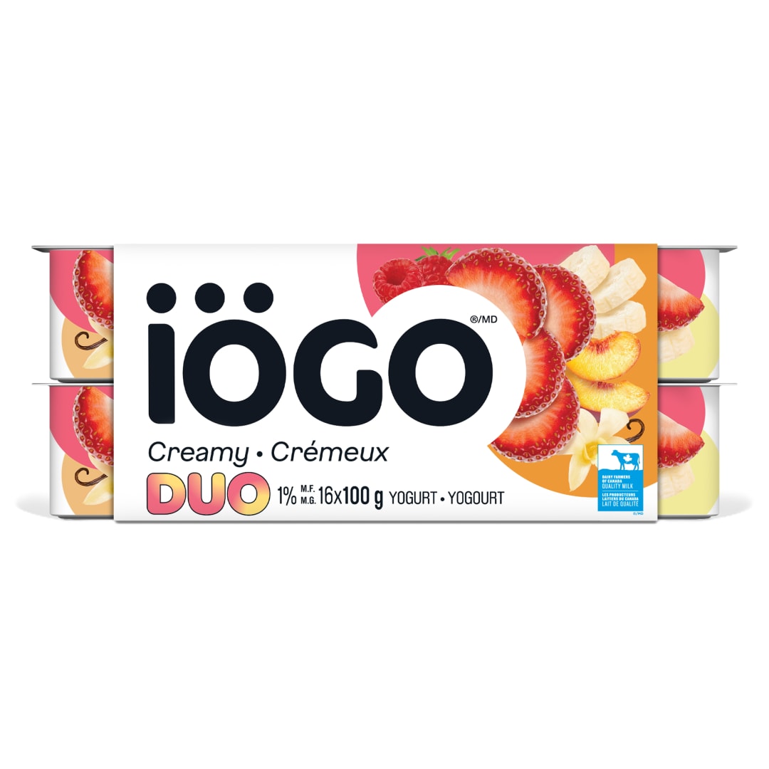 iÖGO Strawberry Duos Banana, Peach, Raspberry, Vanilla Yogurt Cups 1%
