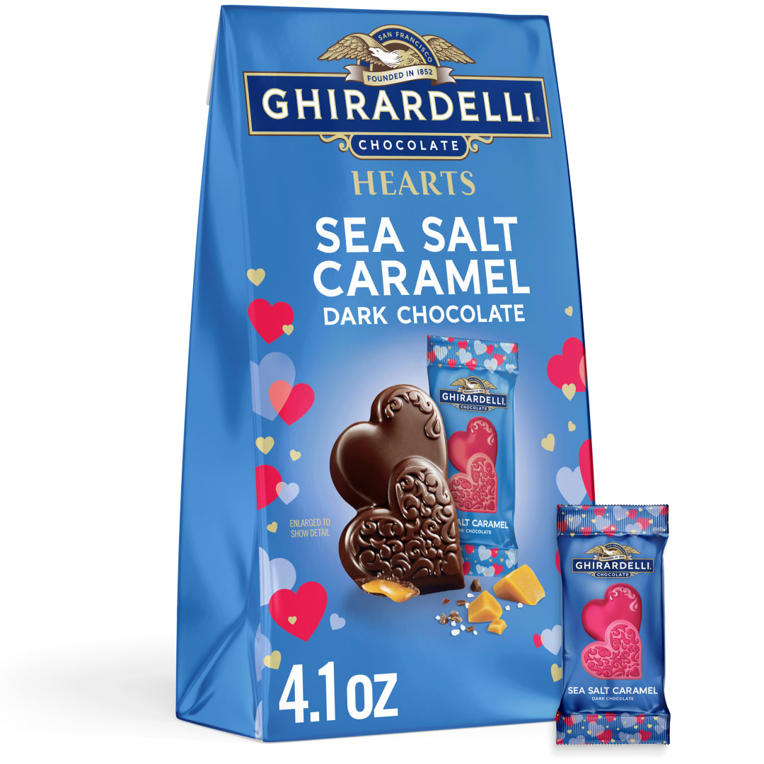 GHIRARDELLI Sea Salt Caramel Dark Chocolate Hearts, 4.1 oz Bag