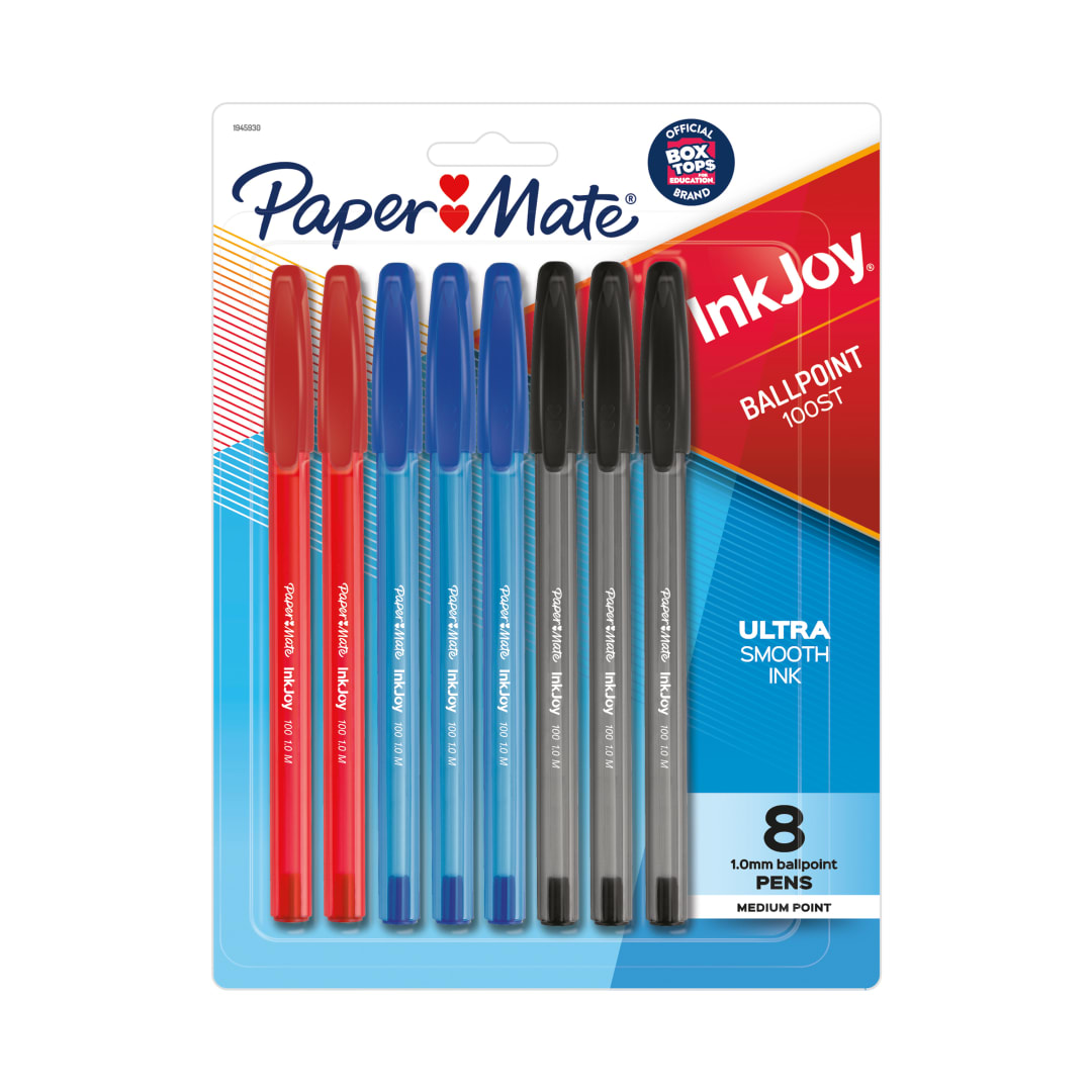 Paper Mate InkJoy 100ST Ballpoint Pens, Medium Point, Assorted, 8 Count