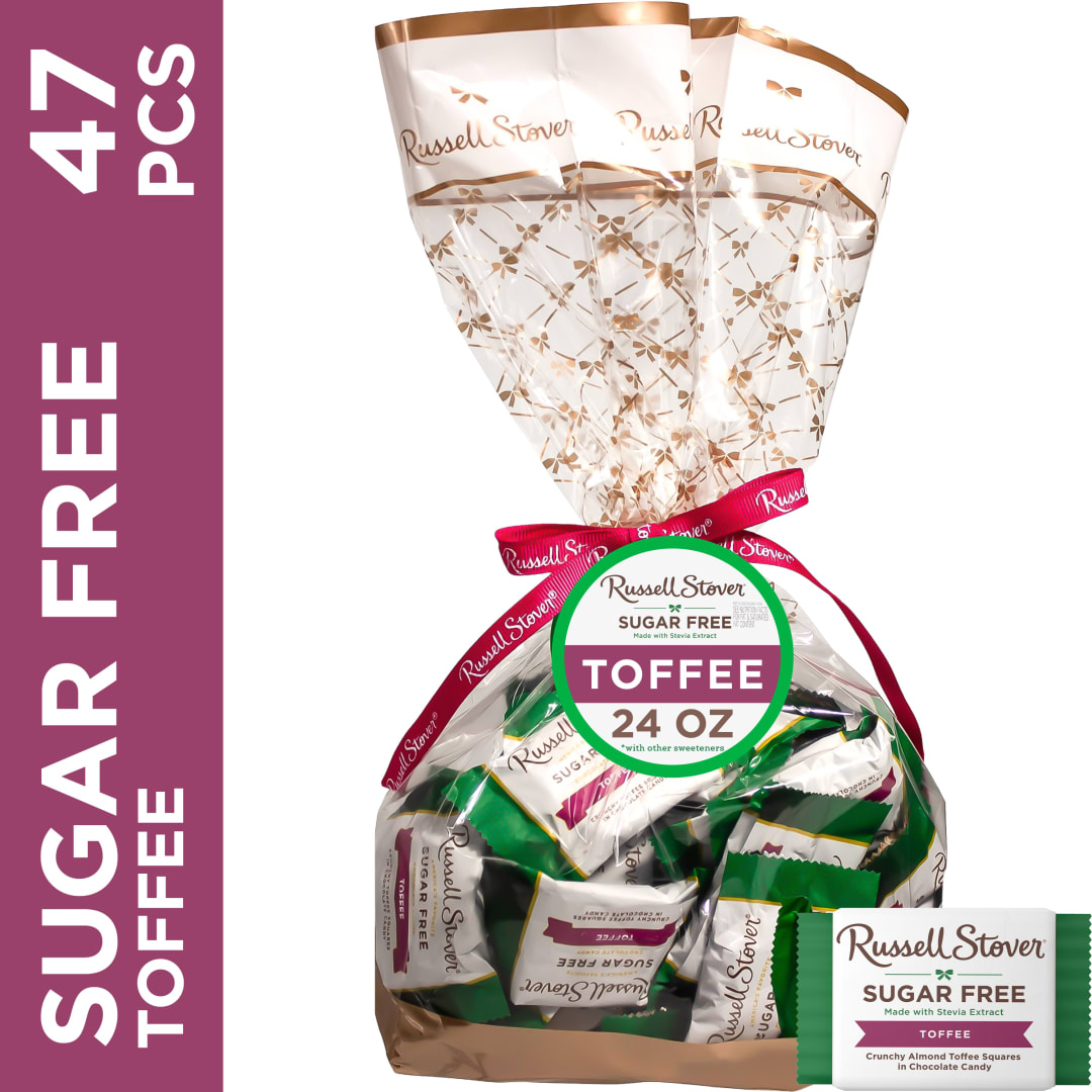 RUSSELL STOVER Sugar Free Toffee Squares in Chocolate Candy Gift Bag, 24 oz.