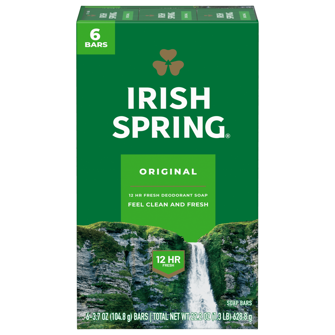 Irish Spring Original Deodorant Bar Soap for Men, With Flaxseed Oil, 12 Hour Fresh Deodorant Soap, 3.7 oz Bar (6 Pack)