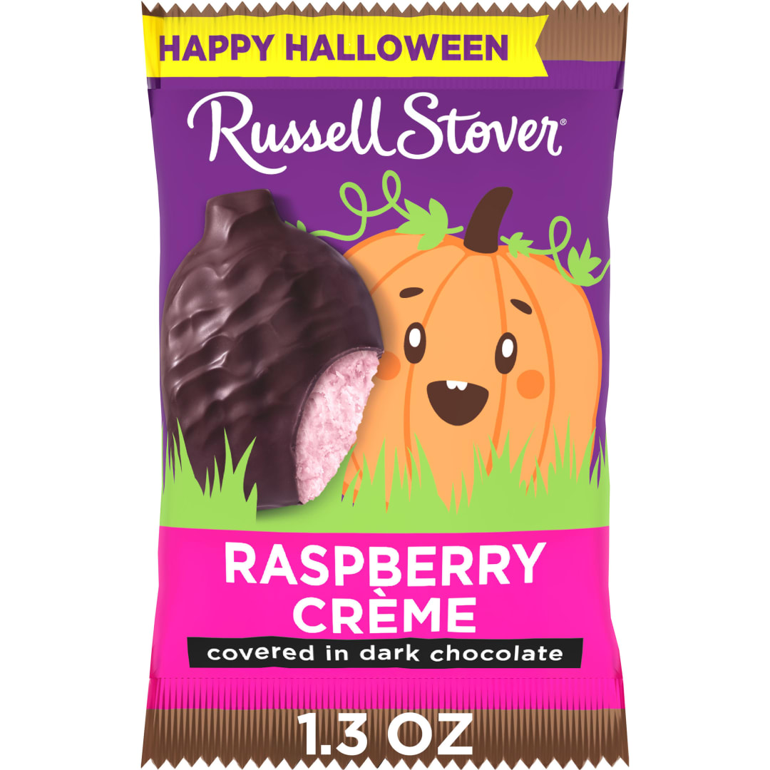 RUSSELL STOVER Halloween Dark Chocolate Raspberry Crème Candy Bar Pumpkin, 1.3 oz.
