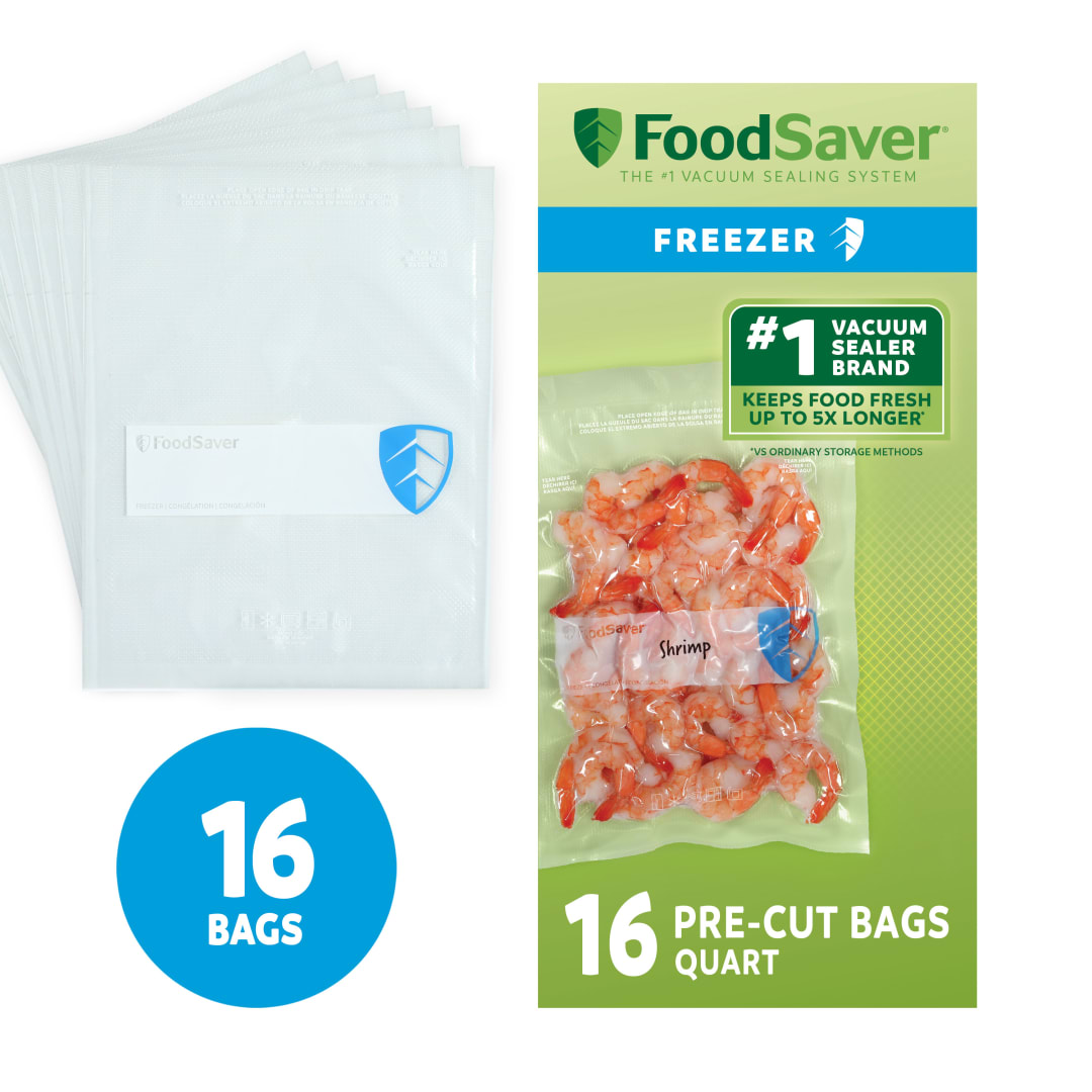 FoodSaver Quart Vacuum Seal Bags, 946 ml, 16 Count, Pre-Cut BPA-Free Freezer Bags