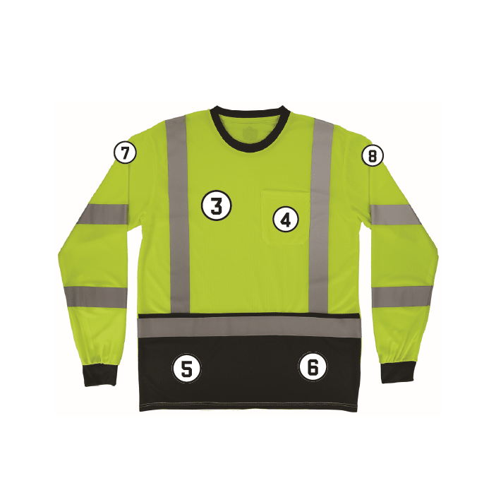 GloWear 8369BK Essential Hi-Vis Long Sleeve T-Shirt - Type R, Class 3, Black Bottom