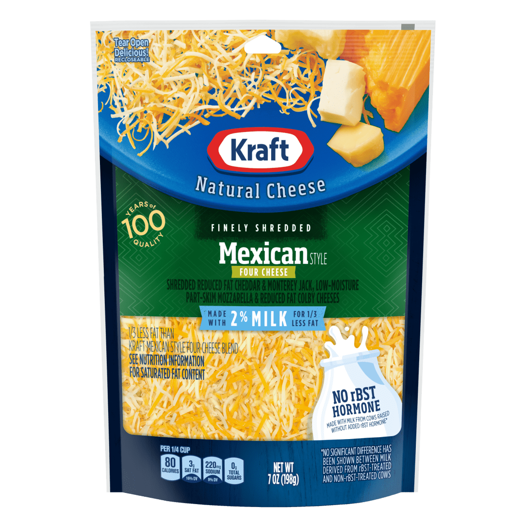 Kraft Natural Reduced Fat Mexican Style Four Cheese Blend Shredded Cheese, 7 oz Bag