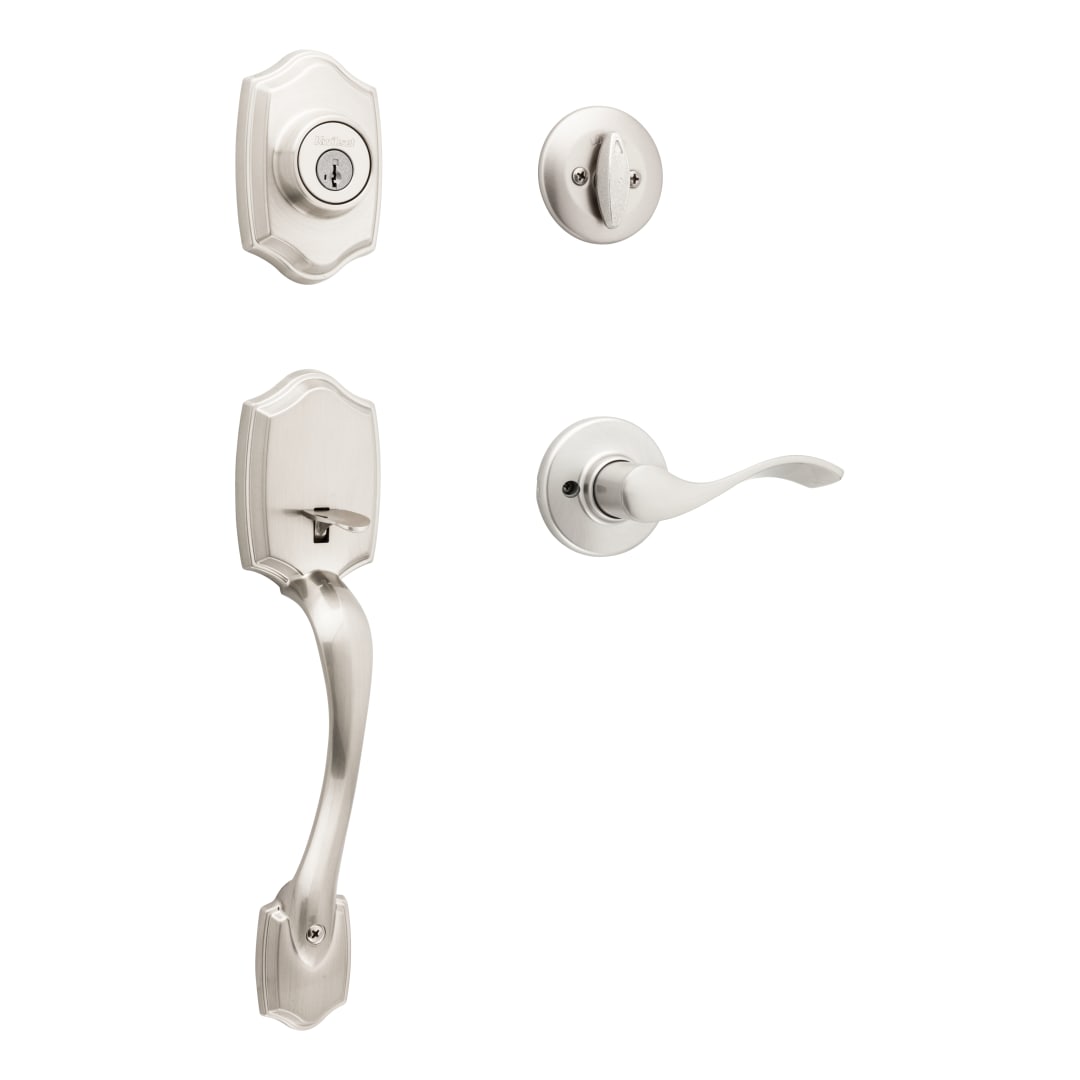 Belleview Single Cylinder Keyed Entry Door Handleset w/ Balboa Interior Handle in Satin Nickel featuring SmartKey Security