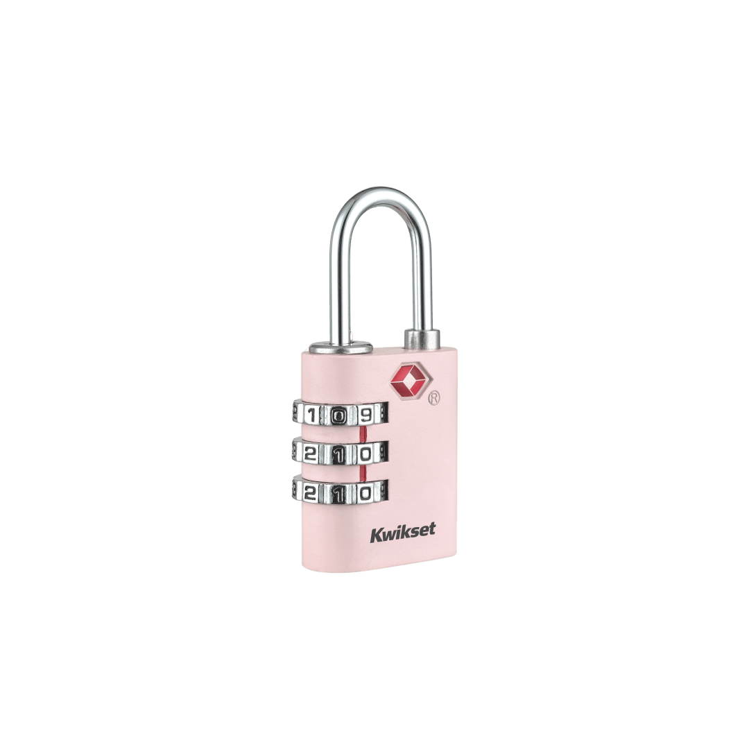 Kwikset TSA Approved Combination Luggage Lock, 3-Digit, Round Body, 1-3/16 in Body, 1 Pack, Pink
