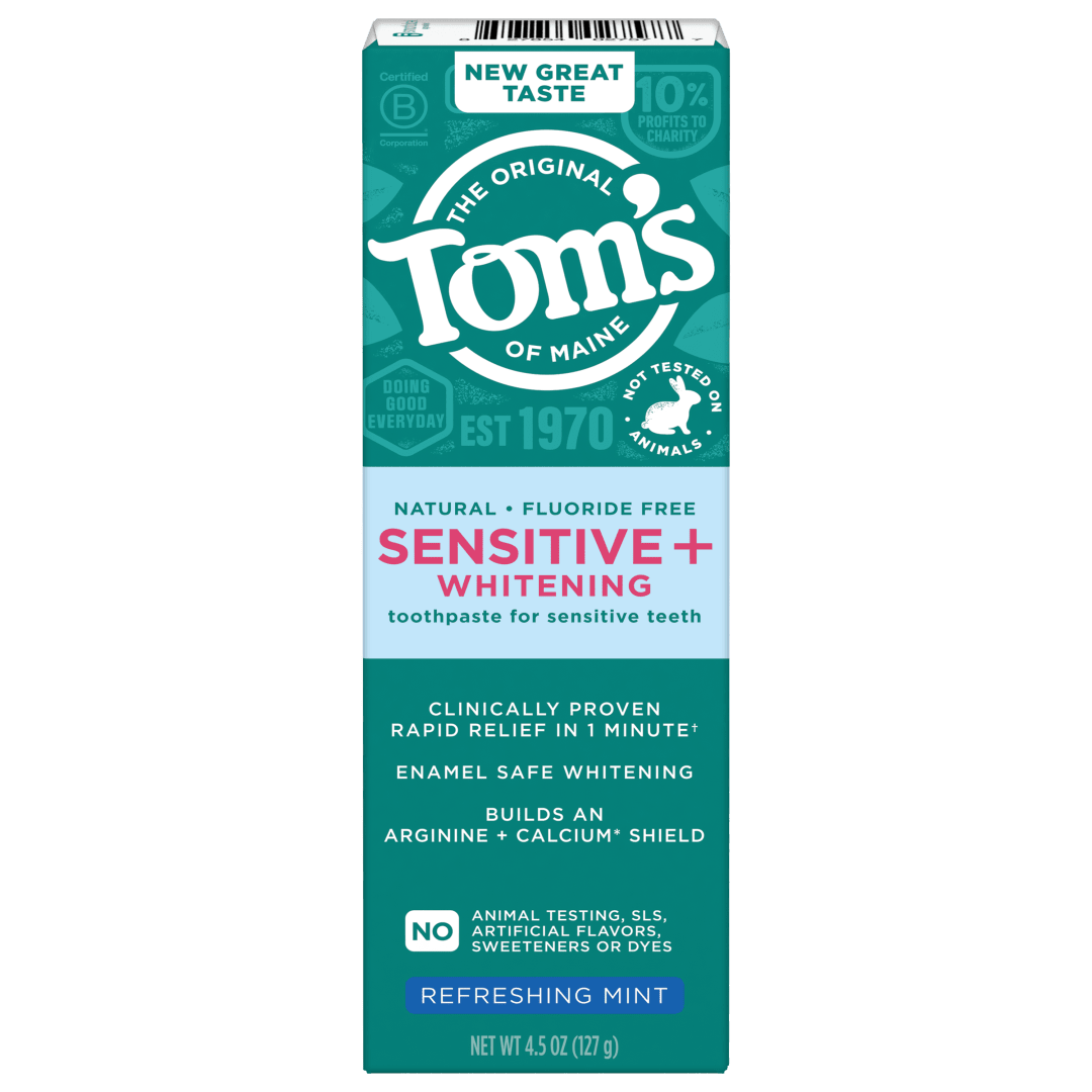 Tom’s of Maine Sensitive Plus Whitening Fluoride Free Toothpaste, Refreshing Mint, 4.5 oz