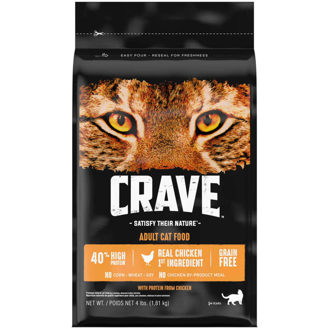 CRAVE Grain Free Adult High Protein Natural Dry Cat Food with Protein from Chicken, 4 lb. Bag