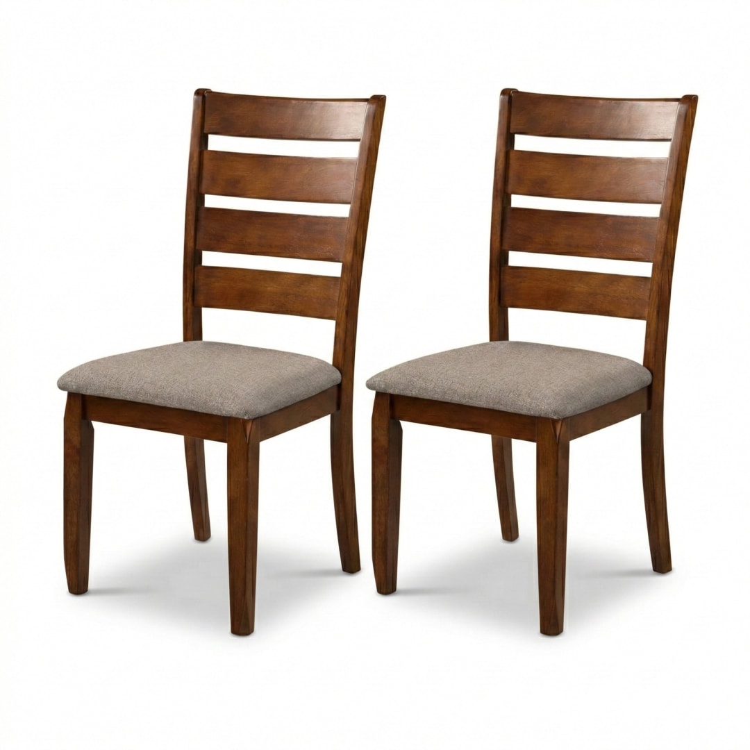 Traditional Dining Chairs, Set of 2, Dirty Oak Finish with Greige Polyester Upholstered Seats Solid Rubberwood