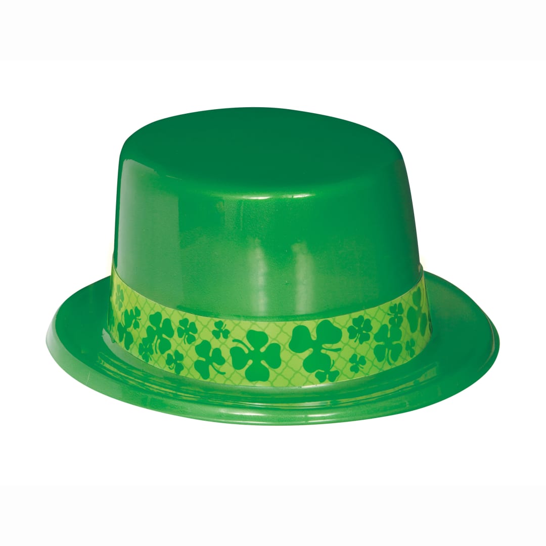Bulk Shamrock Plastic Top Hat with Paper Band
