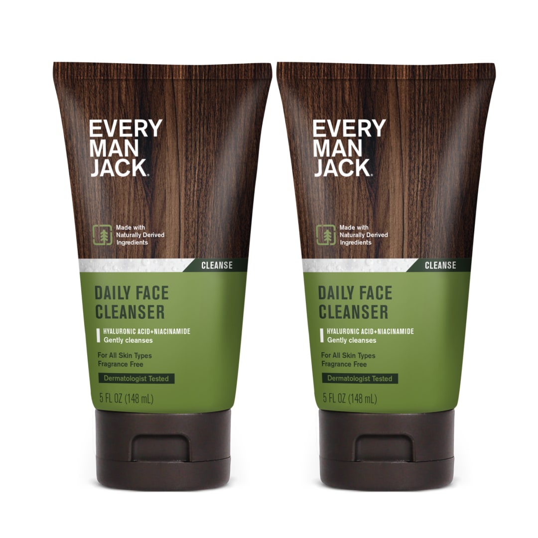 Every Man Jack Hydrating Face Wash for Men with Hyaluronic Acid & Niacinamide – Gently Removes Dirt and Oil, Revives Dry, Dull Skin – 5 fl oz (2 Pack)