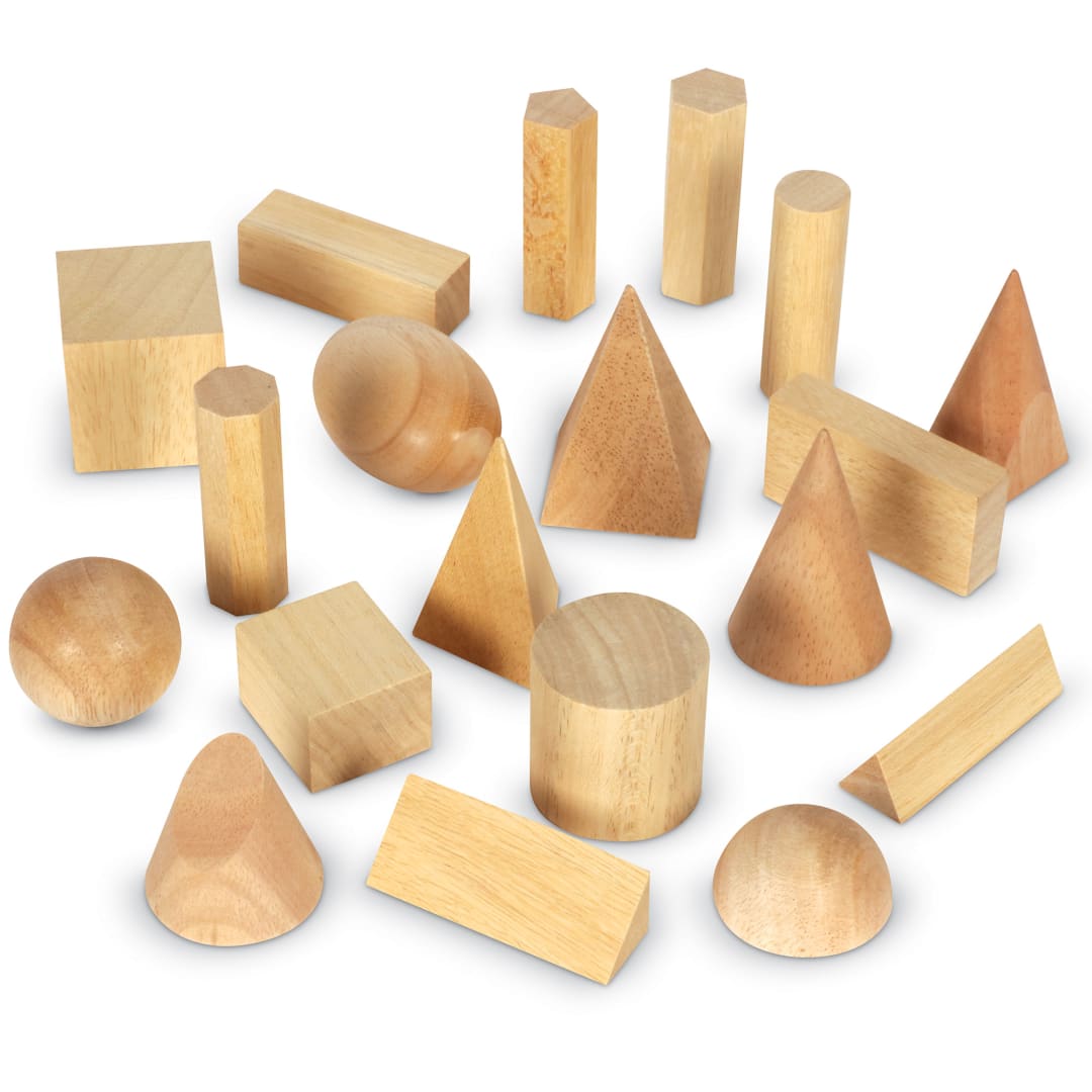 WOOD GEOMETRIC SOLIDS SET OF 19