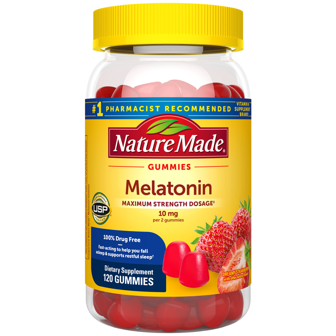 Nature Made Melatonin 10 mg per serving Gummies, Sleep Gummies for Adults Maximum Strength Dosage, 100% Drug Free Sleep Aid, 120 Count, 60 Day Supply