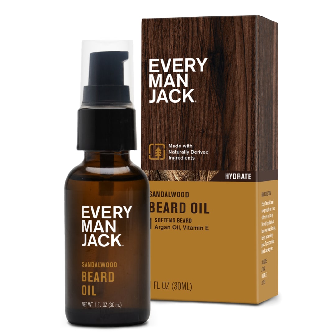 Every Man Jack Mens Beard Oil - Sandalwood Fragrance - Deeply Moisturizes and Softens Your Beard and Adds a Natural Shine - Naturally Derived with Shea Butter and Argan Oil - 1 fl oz