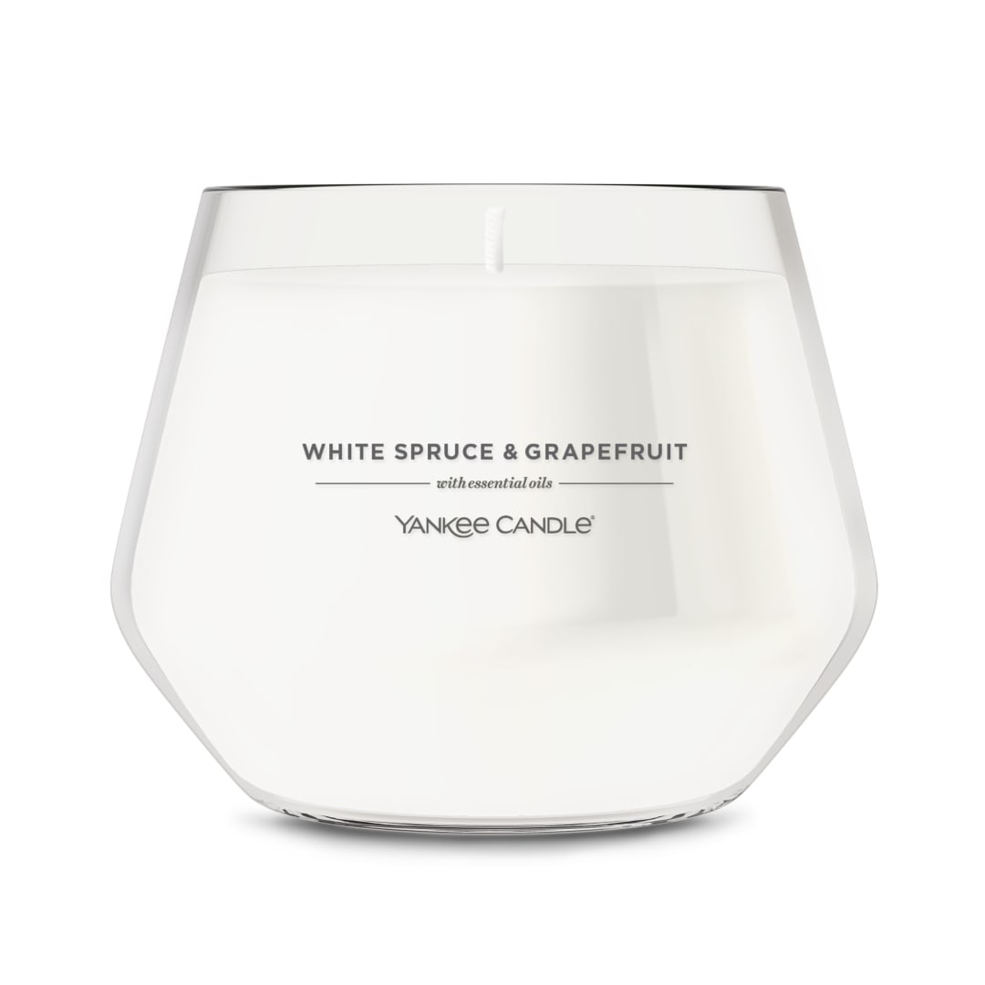 Yankee Candle Studio Scented Candle with up to 50 Hour Burn Time, Premium Plant Wax Blend for Consistent Burn, 10 oz Jar Candle with Room Filling Fragrance, White Spruce & Grapefruit
